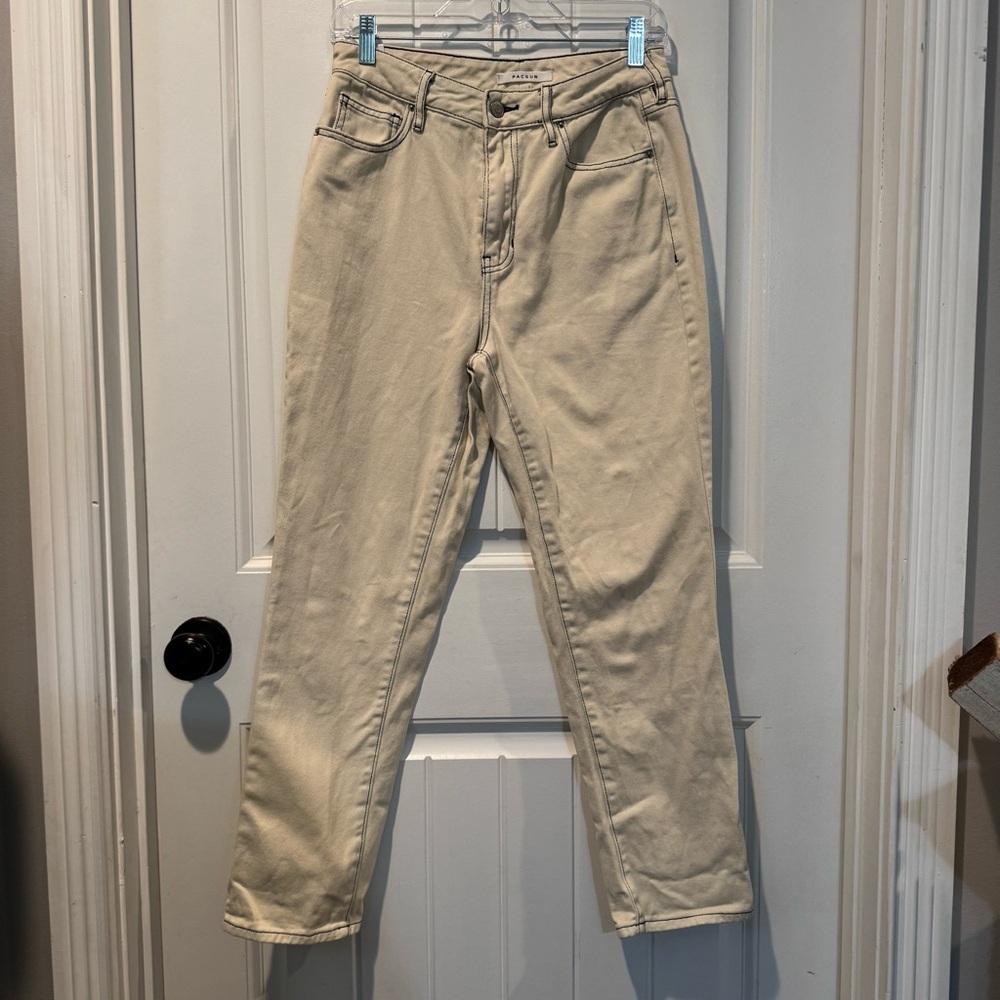 PacSun Cream with Blue stitching Straight Mom Jeans Relaxed Fit